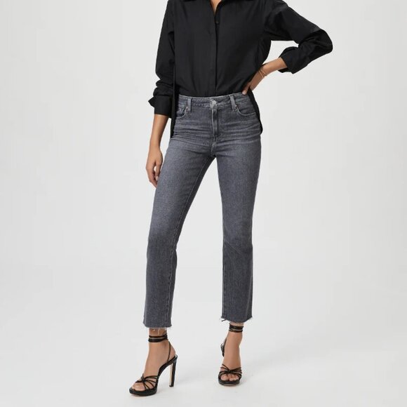 Paige Cindy High Rise Straight-Leg Raw Hem Jeans in Ash Black Dark Gray Size 28 - Picture 1 of 15